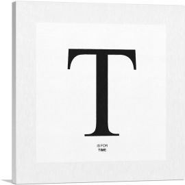 Modern Black and White Gray Serif Alphabet Letter T-1-Panel-12x12x1.5 Thick