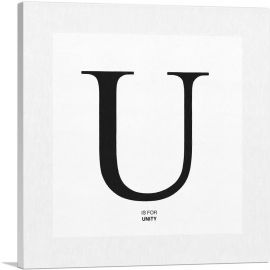 Modern Black and White Gray Serif Alphabet Letter U-1-Panel-18x18x1.5 Thick