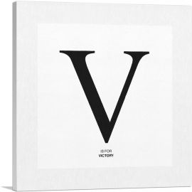 Modern Black and White Gray Serif Alphabet Letter V-1-Panel-18x18x1.5 Thick