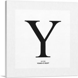 Modern Black and White Gray Serif Alphabet Letter Y-1-Panel-18x18x1.5 Thick