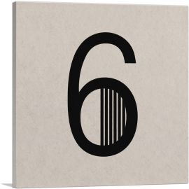 Beige Black Line Alphabet Number 6 Six Numeral-1-Panel-12x12x1.5 Thick