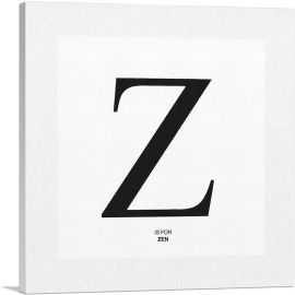 Modern Black and White Gray Serif Alphabet Letter Z-1-Panel-18x18x1.5 Thick