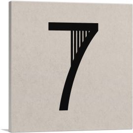 Beige Black Line Alphabet Number 7 Seven Numeral-1-Panel-12x12x1.5 Thick
