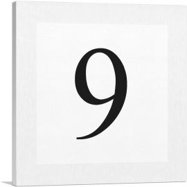 Modern Black and White Gray Serif Alphabet Number 9 Nine Numeral-1-Panel-18x18x1.5 Thick