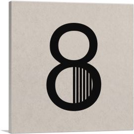 Beige Black Line Alphabet Number 8 Eight Numeral-1-Panel-12x12x1.5 Thick