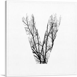Tree Branches Alphabet Letter V-1-Panel-18x18x1.5 Thick