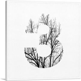Tree Branches Alphabet Number 3 Three Numeral-1-Panel-26x26x.75 Thick
