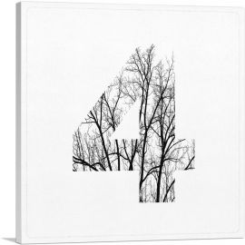 Tree Branches Alphabet Number 4 Four Numeral-1-Panel-18x18x1.5 Thick