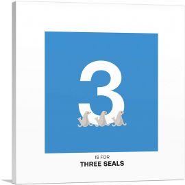 Kids Animal Alphabet Number 3 Three Numeral-1-Panel-36x36x1.5 Thick