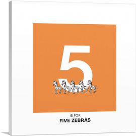 Kids Animal Alphabet Number 5 Five Numeral-1-Panel-36x36x1.5 Thick