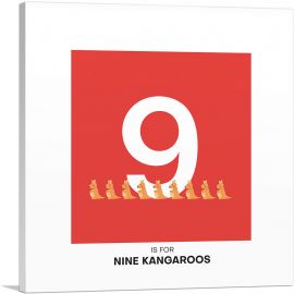 Kids Animal Alphabet Number 9 Nine Numeral-1-Panel-36x36x1.5 Thick