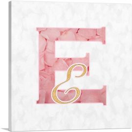 Chic Pink Gold Alphabet Letter E-1-Panel-12x12x1.5 Thick