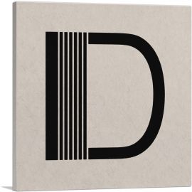 Beige Black Line Alphabet Letter D-1-Panel-18x18x1.5 Thick