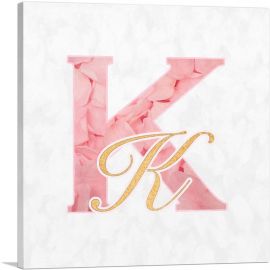 Chic Pink Gold Alphabet Letter K-1-Panel-12x12x1.5 Thick