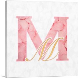 Chic Pink Gold Alphabet Letter M-1-Panel-18x18x1.5 Thick