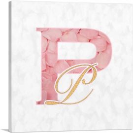 Chic Pink Gold Alphabet Letter P-1-Panel-12x12x1.5 Thick
