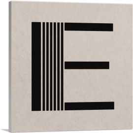 Beige Black Line Alphabet Letter E-1-Panel-12x12x1.5 Thick