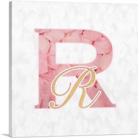 Chic Pink Gold Alphabet Letter R-1-Panel-36x36x1.5 Thick