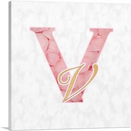 Chic Pink Gold Alphabet Letter V-1-Panel-12x12x1.5 Thick
