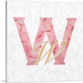 Chic Pink Gold Alphabet Letter W-1-Panel-12x12x1.5 Thick