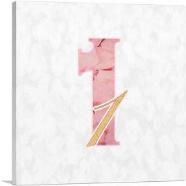 Chic Pink Gold Alphabet Number 1 One Numeral-1-Panel-18x18x1.5 Thick