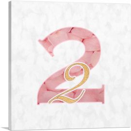 Chic Pink Gold Alphabet Number 2 Two Numeral-1-Panel-26x26x.75 Thick