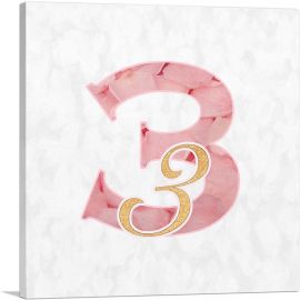 Chic Pink Gold Alphabet Number 3 Three Numeral-1-Panel-26x26x.75 Thick