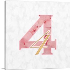 Chic Pink Gold Alphabet Number 4 Four Numeral-1-Panel-26x26x.75 Thick