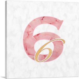 Chic Pink Gold Alphabet Number 6 Six Numeral-1-Panel-12x12x1.5 Thick
