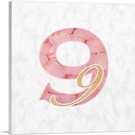 Chic Pink Gold Alphabet Number 9 Nine Numeral-1-Panel-12x12x1.5 Thick