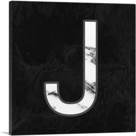 Classy Black White Marble Alphabet Letter J-1-Panel-12x12x1.5 Thick