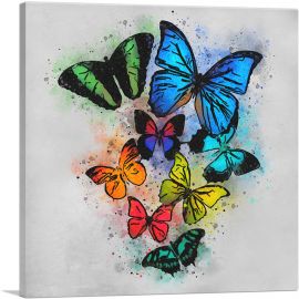 Green Blue Yellow Orange Butterfly Wings Insect-1-Panel-18x18x1.5 Thick