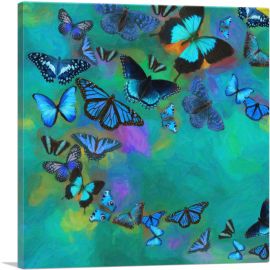 Teal Blue Butterfly Wings Insect-1-Panel-26x26x.75 Thick