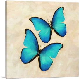 Two Blue Butterfly Wings Insect Tan-1-Panel-18x18x1.5 Thick