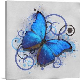 Baby Blue Butterfly Wings Insect Gray-1-Panel-36x36x1.5 Thick