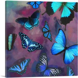 Blue Black Butterfly Wings Insect Purple-1-Panel-12x12x1.5 Thick