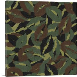 Army Green Brown Black Camo Camouflage Lips Kiss Pattern-1-Panel-18x18x1.5 Thick