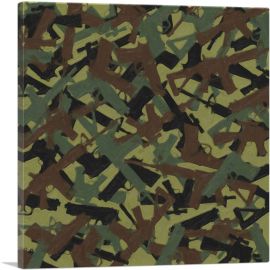 Army Green Camo Camouflage Machine Hand Gun Rifle Pattern-1-Panel-36x36x1.5 Thick