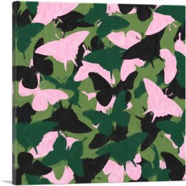 Army Green Pink Black Camo Camouflage Butterfly Pattern-1-Panel-26x26x.75 Thick