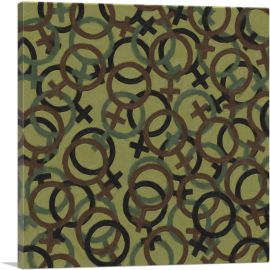 Army Green Black Brown Camo Camouflage Female Symbol Pattern-1-Panel-26x26x.75 Thick