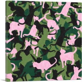 Army Green Pink Black Camo Camouflage Cat Kitten Pattern-1-Panel-12x12x1.5 Thick