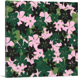 Army Green Pink Black Camo Camouflage Flowers Pattern-1-Panel-18x18x1.5 Thick