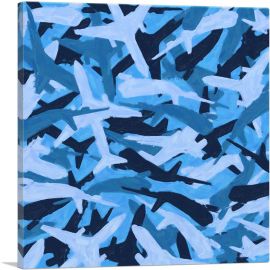 Baby Blue Black Camo Camouflage Planes Pattern-1-Panel-26x26x.75 Thick