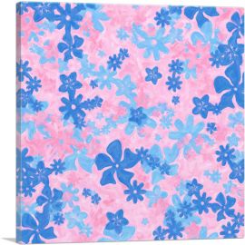 Baby Blue Pink Camo Camouflage Flowers Pattern-1-Panel-36x36x1.5 Thick