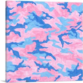 Baby Blue Pink Teal Pastel Camo Camouflage Pattern-1-Panel-18x18x1.5 Thick
