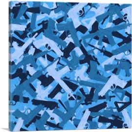 Black Baby Blue Camo Camouflage Machine Hand Gun Rifle Pattern-1-Panel-36x36x1.5 Thick