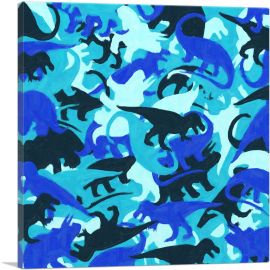 Black Baby Blue Navy Teal Camo Camouflage Dinosaur T Rex Pattern-1-Panel-26x26x.75 Thick