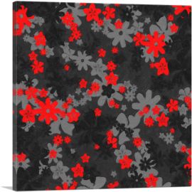Black Gray Red Camo Camouflage Flowers Pattern-1-Panel-26x26x.75 Thick