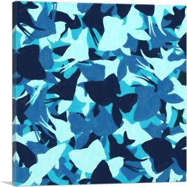 Blue Black Navy Baby Camo Camouflage Gold Sea Fish Pattern-1-Panel-36x36x1.5 Thick