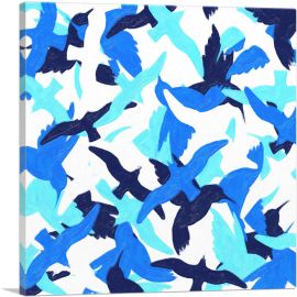 Blue White Bird Dove Camo Camouflage Pattern-1-Panel-36x36x1.5 Thick